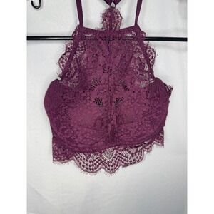 Victoria's Secret PINK Lace Bralette High Neck Racerback Plum Purple Small